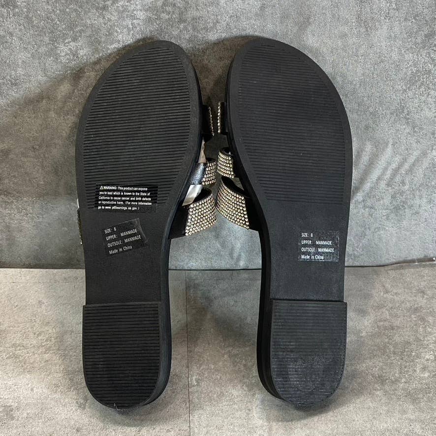 OLIVIA MILLER Women's Black Saltspring Rhinestone Embellished Strap Slide Sandals SZ 8