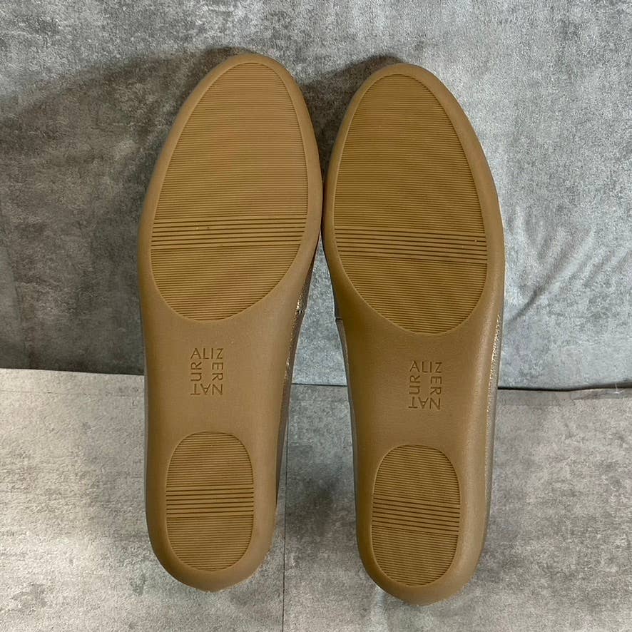 NATURALIZER Women's Warm Silver Metallic Vivienne Almond-Toe Slip-On Flats SZ6.5