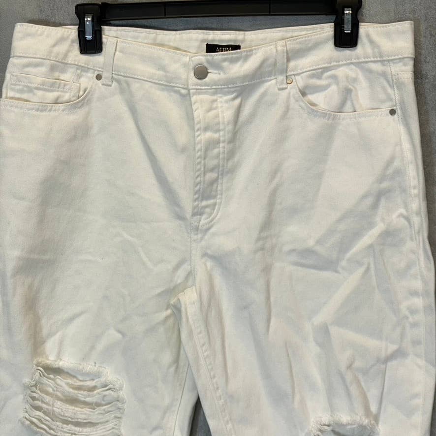 AFRM Women's White Luisa Distressed High-Rise Ankle Crop Skinny Denim Jeans SZ32