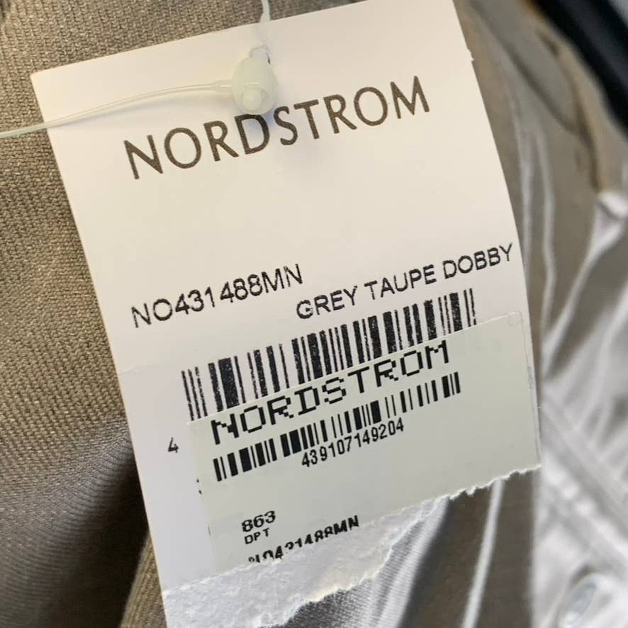 NORDSTROM Men's Grey Taupe Dobby Textured Non-Iron Athletic Fit Chino Pants SZ 33X32