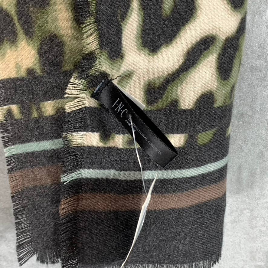 INC INTERNATIONAL CONCEPTS Women's Olive Leopard-Print Striped Wrap SZ OS