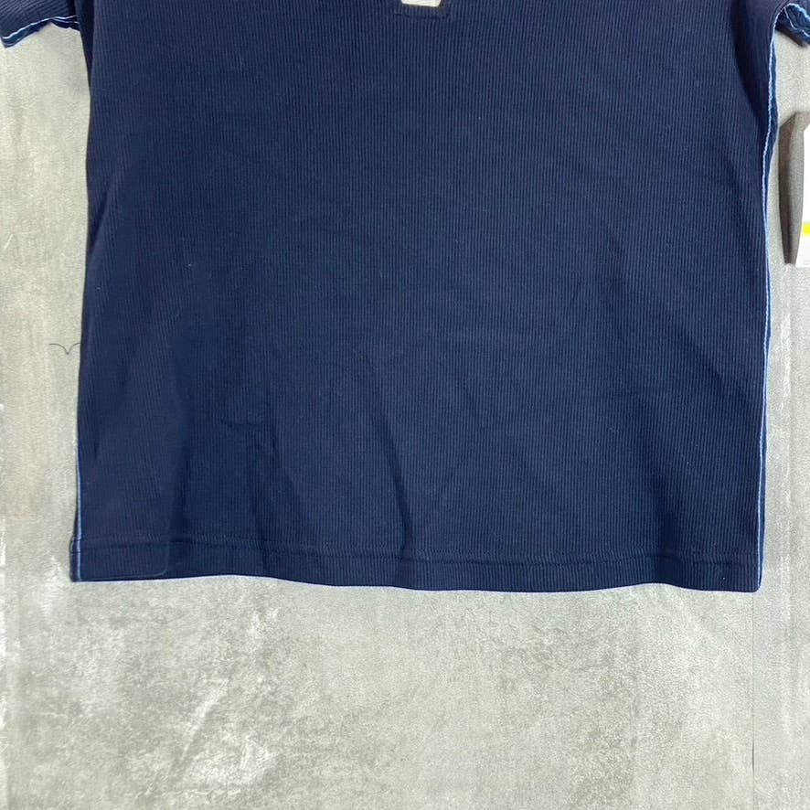 NAUTICA Women's Navy Split Spread Collar Ribbed Short Sleeve Polo Top SZ M
