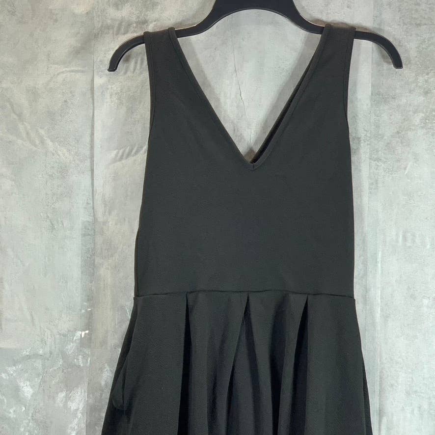 24SEVEN COMFORT APPAREL Women's Solid Black V-Neck Pocketed Hi-Low Dress SZ S