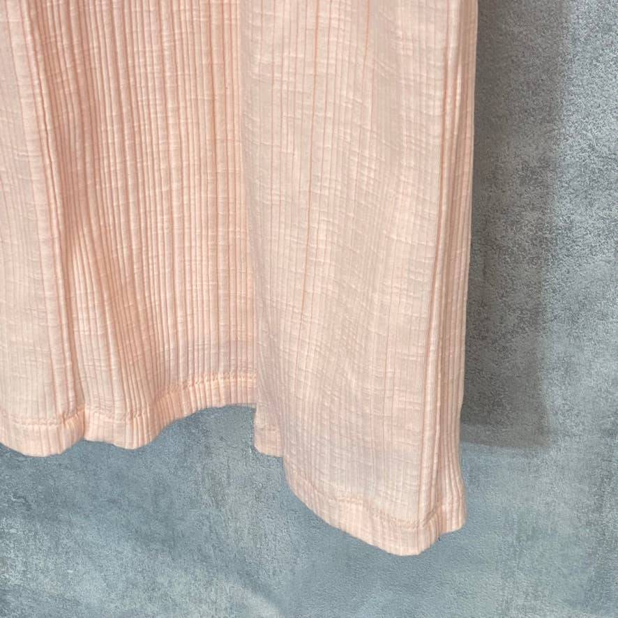 BELLEVUE THE LABEL Women's Nude Pink Rita Bow Short Sleeve Bodice Knit Midi Dress SZ L