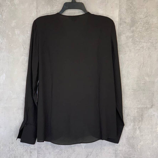 TROUVE Solid Black Lace-Up Wrap Long Sleeve Blouse SZ M