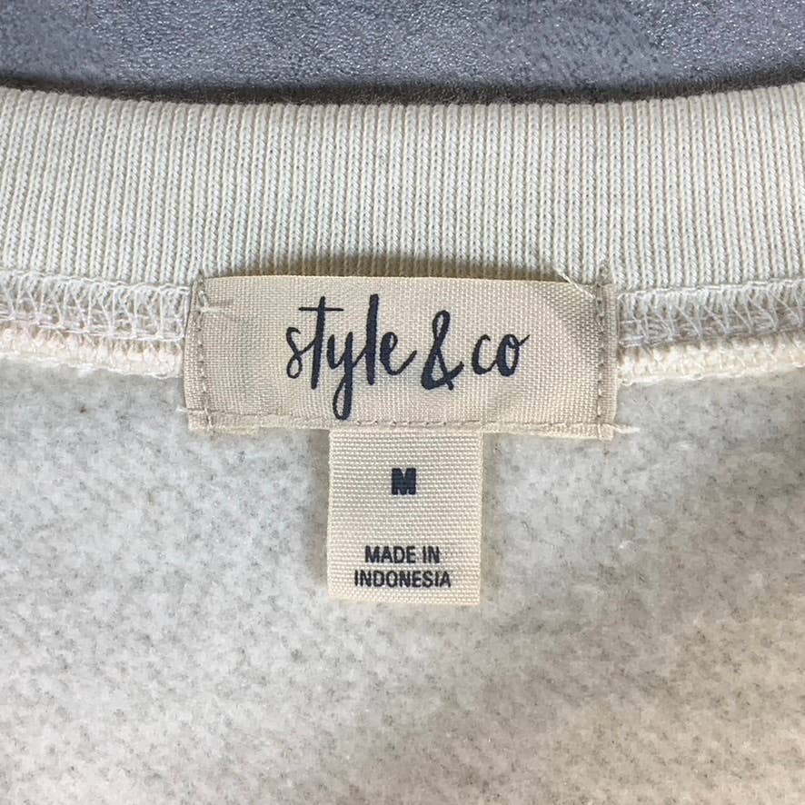 STYLE & CO Women's Antique Cream Ribbed Crewneck Graphic Pullover Sweatshirt SZM