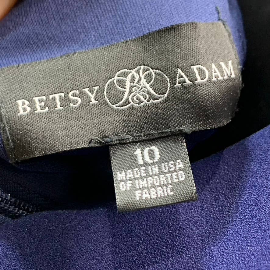 BETSY & ADAM Women's Navy Midi Crepe Pull-Through Back Wrap Dress SZ 10