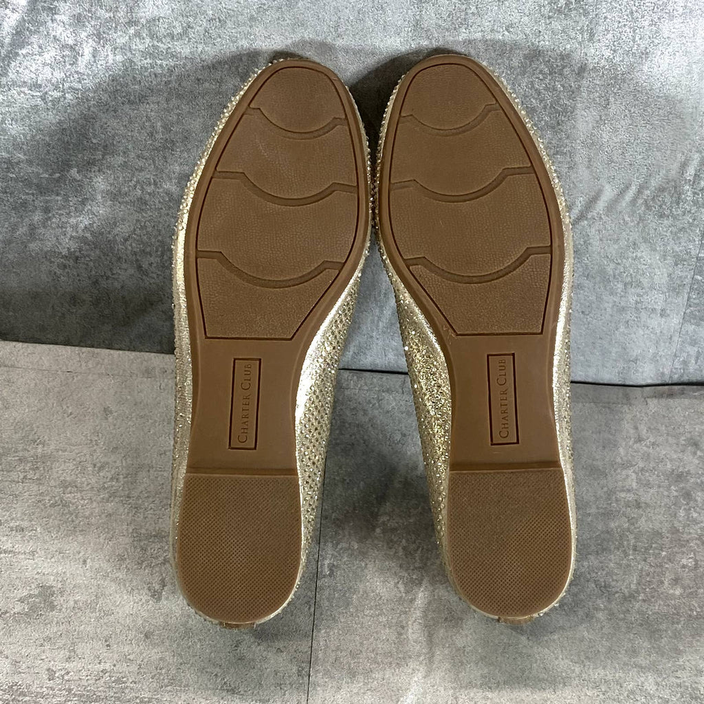 CHARTER CLUB Women's Gold Kimii Rhinestone Round-Toe Deconstruction Loafers