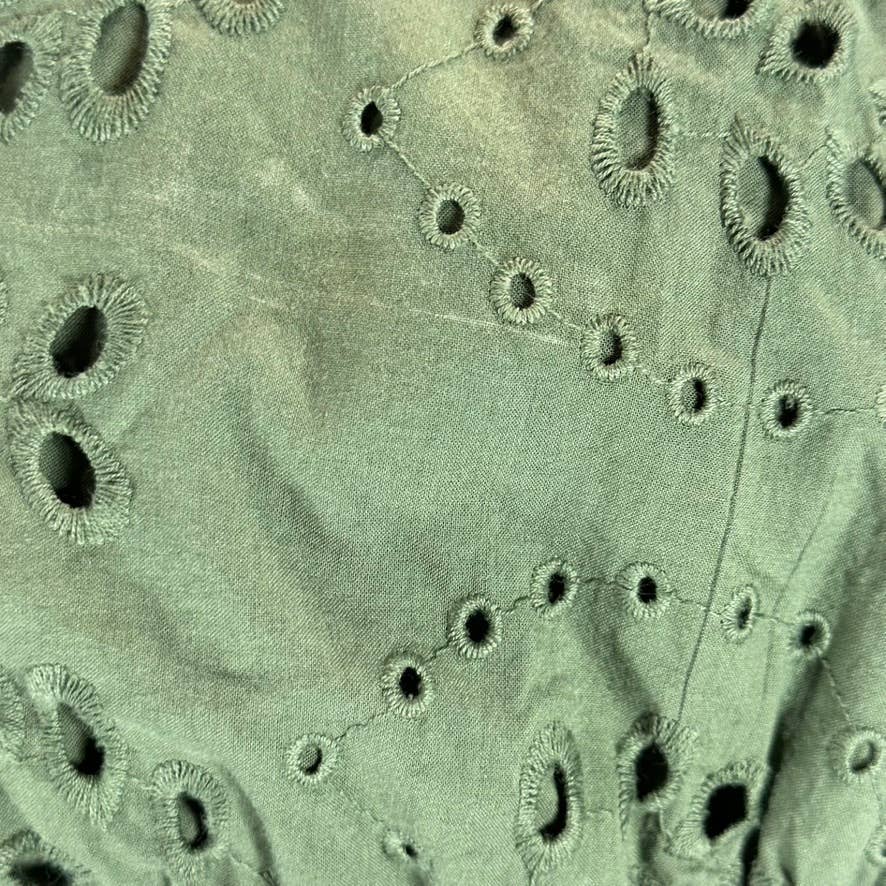 GUESS Women's Lichen Leaf Green Multi Larisen Cotton Eyelet Peplum Top SZ L