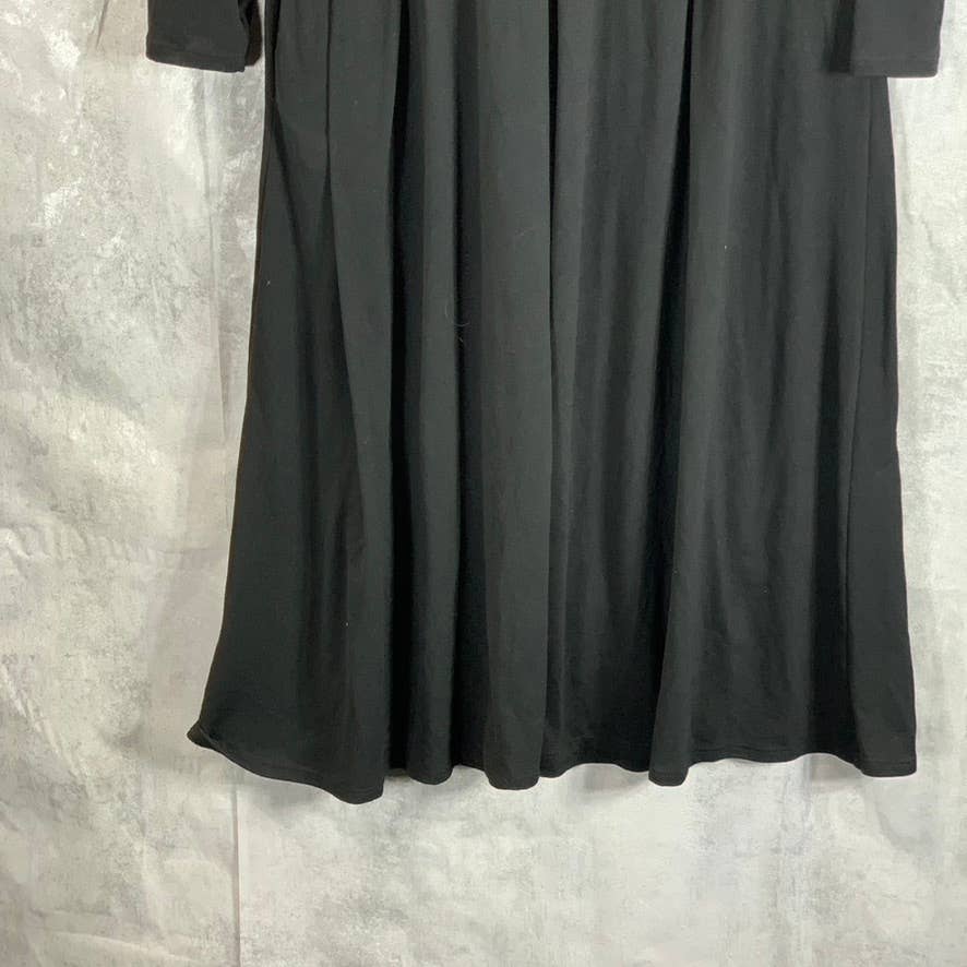 24SEVEN COMFORT APPAREL Women's Black Round-Neck Long-Sleeve Midi Dress SZ S