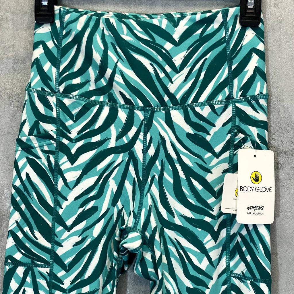BODY GLOVE Women's Brushed Zebra Teal Printed High-Rise 7/8 Length Athletic Leggings SZ S