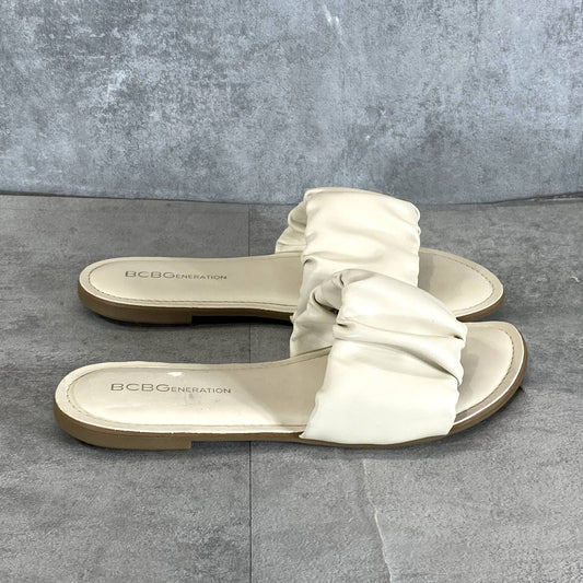 BCBGENERATION Women's Cream Emoree Memory Foam Scrunched Strap Sandals SZ 6.5