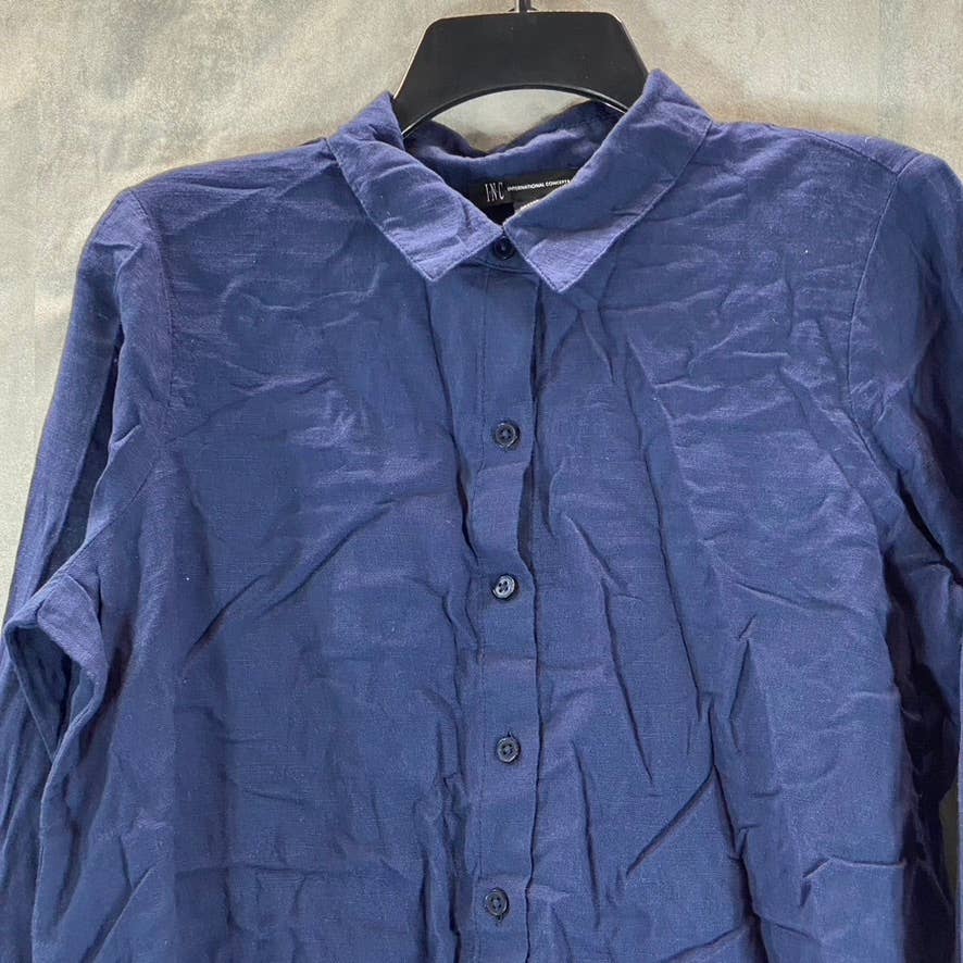 INC INTERNATIONAL CONCEPTS Women's Indigo Sea Tie-Front Button-Up Top SZ M