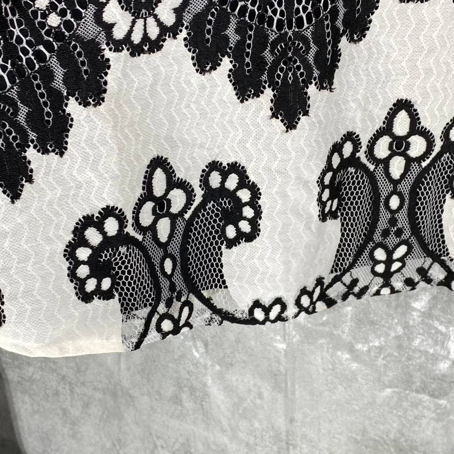 KENSIE Women's Black-White Sleeveless Halter Illusion Lace Embroidered Dress