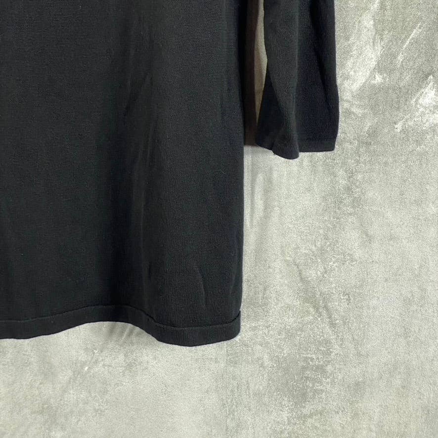 KAREN SCOTT Women's Deep Black Colorblocked Boat-Neck 3/4 Sleeve Top SZ M