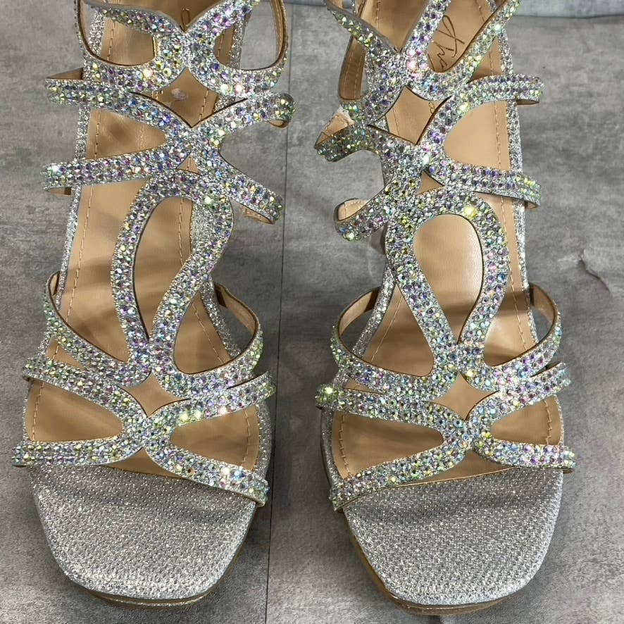 THALIA SODI Women's Silver Rhinestone Remini Strappy Evening Sandals SZ 8