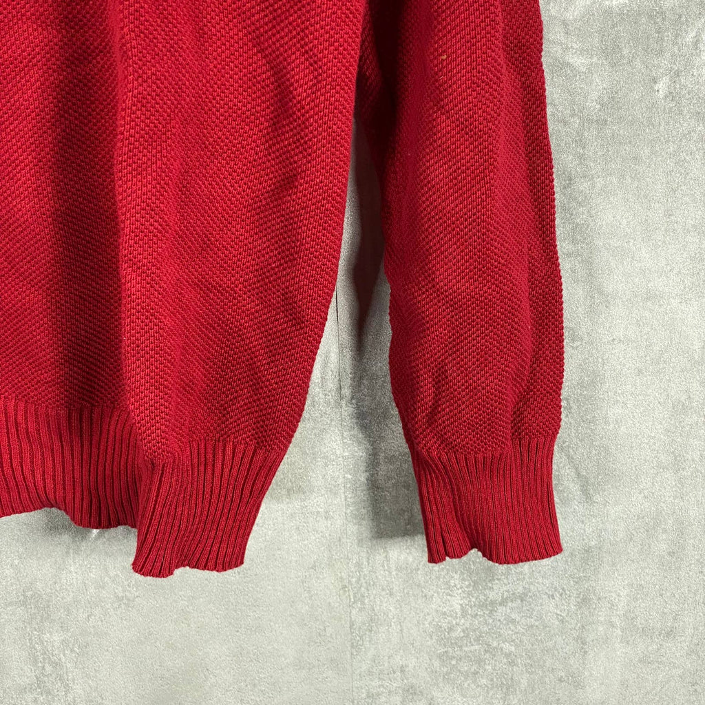 CLUB ROOM Men's Anthem Red Quarter-Zip Stand-Collar Textured Cotton Sweater SZ M