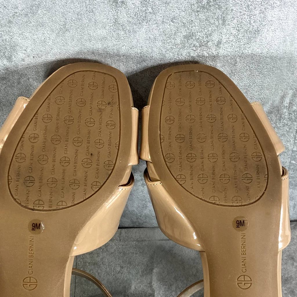 GIANI BERNINI Women’s Nude Patent Zummaa Square-Toe Dress Sandals SZ 9