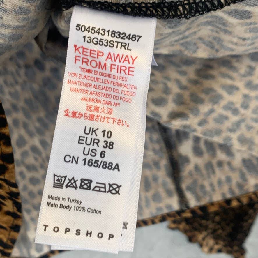 TOPSHOP Leopard Animal Print Yoke Poplin Long Sleeve Blouse SZ 6