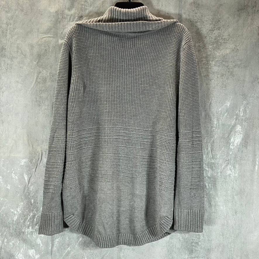 CALVIN KLEIN Women's Heather Granite Buttoned Cowl-Neck Curved-Hem Sweater SZ L