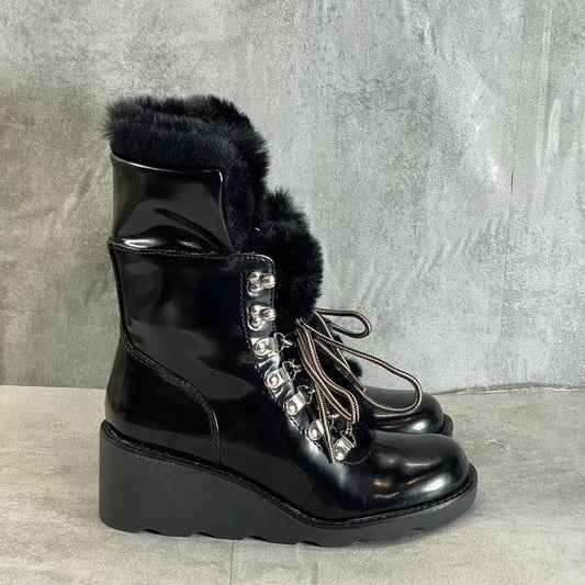 INC INTERNATIONAL CONCEPTS Women's Black Faux-Fur Hannia Lace-Up Wedge Boots SZ6