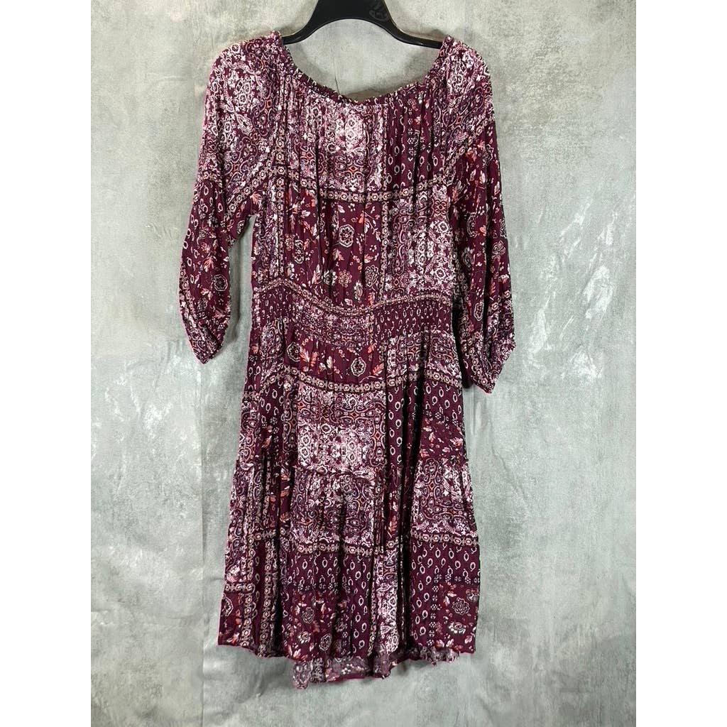 NY COLLECTION Women's Moroccan Red Printed Off-The-Shoulder Crepon Dress SZ M