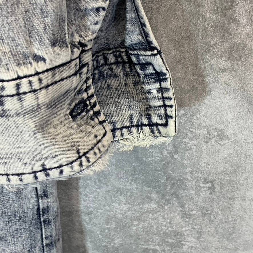 CLOTH & STONE Women's Acid Wash Frayed Banded Collar Button-Up Long Sleeve Mini Shirt Dress SZ S