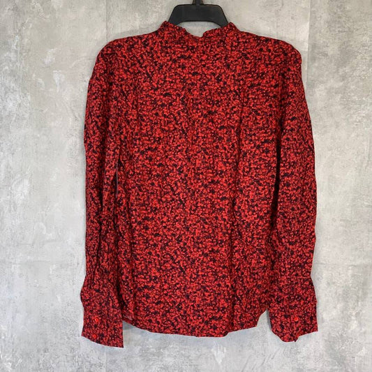 HINGE Red Printed Tie-Neck Long Sleeve Button Front Top SZ M