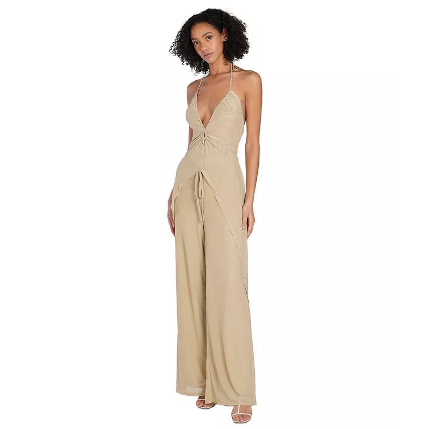 BAR III Nicole Williams Women's Beige/Khaki English Halter Jumpsuit SZ XS