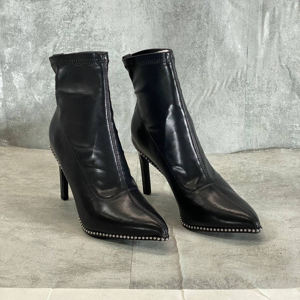 BAR III Women's Black Smooth Melanay Pointed-Toe Studded Stiletto Booties SZ 6.5
