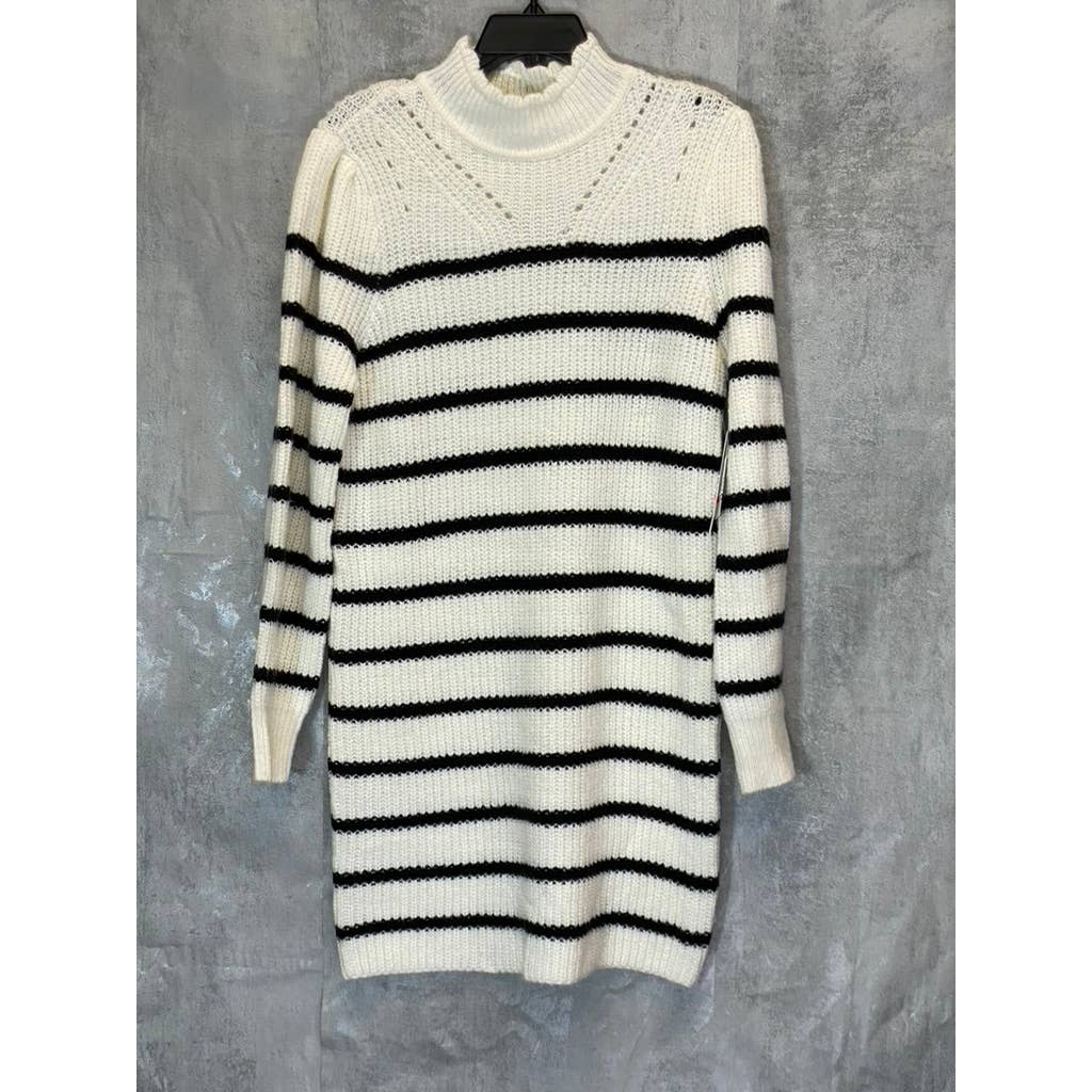 LA CLASSE COUTURE Women's Cream Striped Long Sleeve Mock-Neck Sweater Mini Dress SZ M