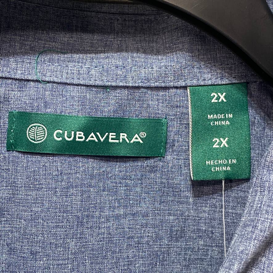 CUBAVERA Big & Tall Blue Pintuck Embroidered Chambray Short Sleeve Shirt SZ 2X