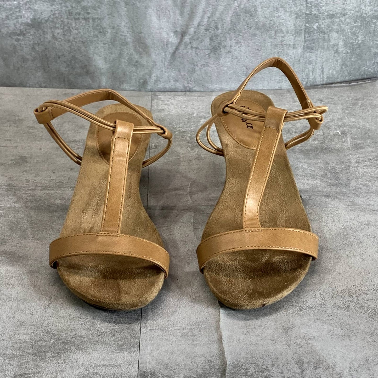 STYLE & Co Women’s Medium Tan Mulan Round-Toe T-Strap Slingback Wedge Sandals