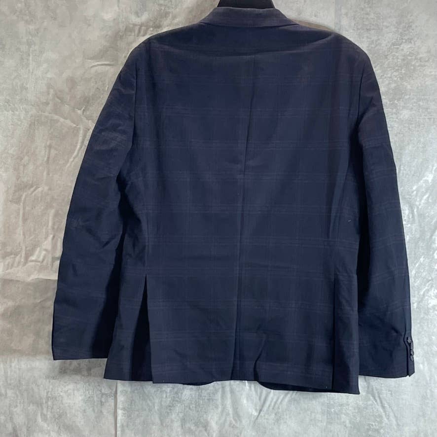 TOMMY HILFIGER Men's Short Navy-Burgundy Plaid Modern-Fit Two-Button Blazer