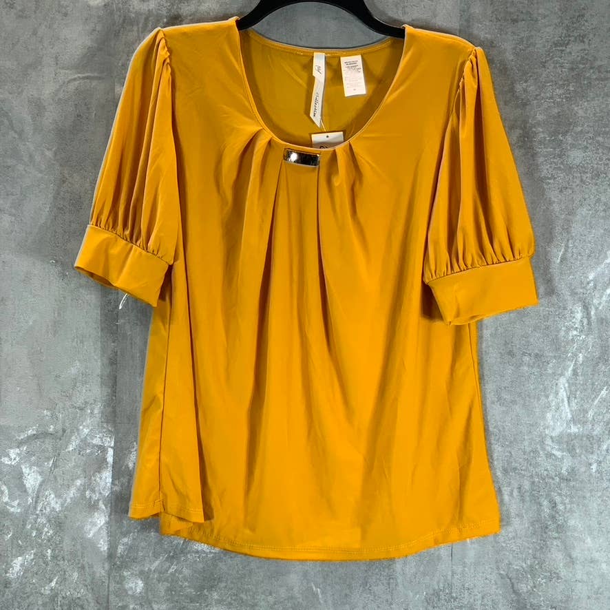 NY COLLECTION Women's Golden-Tone Glow Scoop-Neck Hardware Elbow Balloon Sleeve