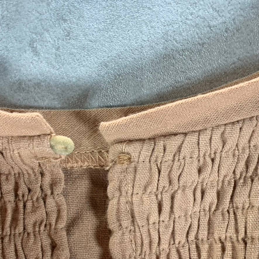 AND NOW THIS Women's Almond Crewneck Sleeveless Tie-Waist Smocked Back Top SZ M