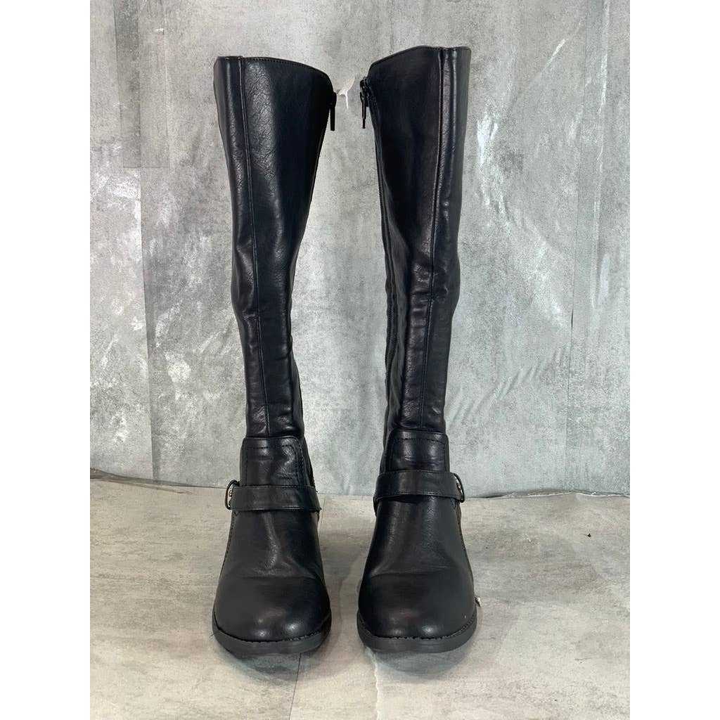 EASY STREET Women's Black Faux-Leather Jewel Knee-High Riding Boots SZ 7.5