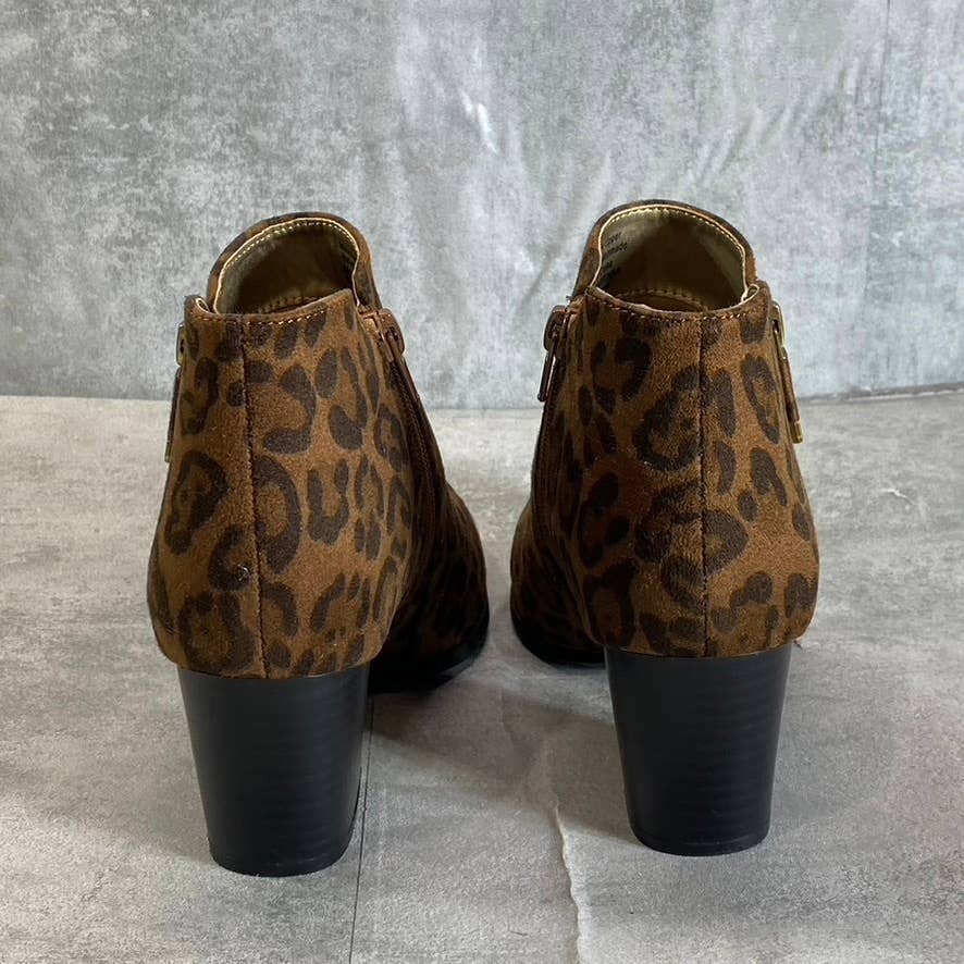 STYLE & CO Women's Brown Leopard Print Micro Masrinaa Block Heel Booties SZ 6.5