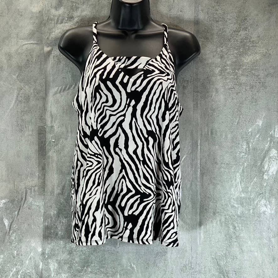 BAR III Women's Black-White Zebra Printed V-Neck Zip-Back Tank Top SZ S