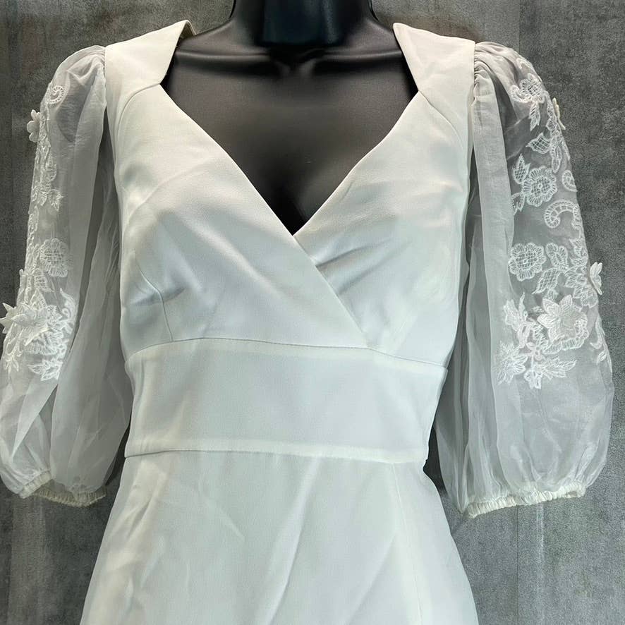 BCBGMAXAZRIA Women's 3D Floral Embroidered Mesh Puff-Sleeve Bodycon Mini Dress