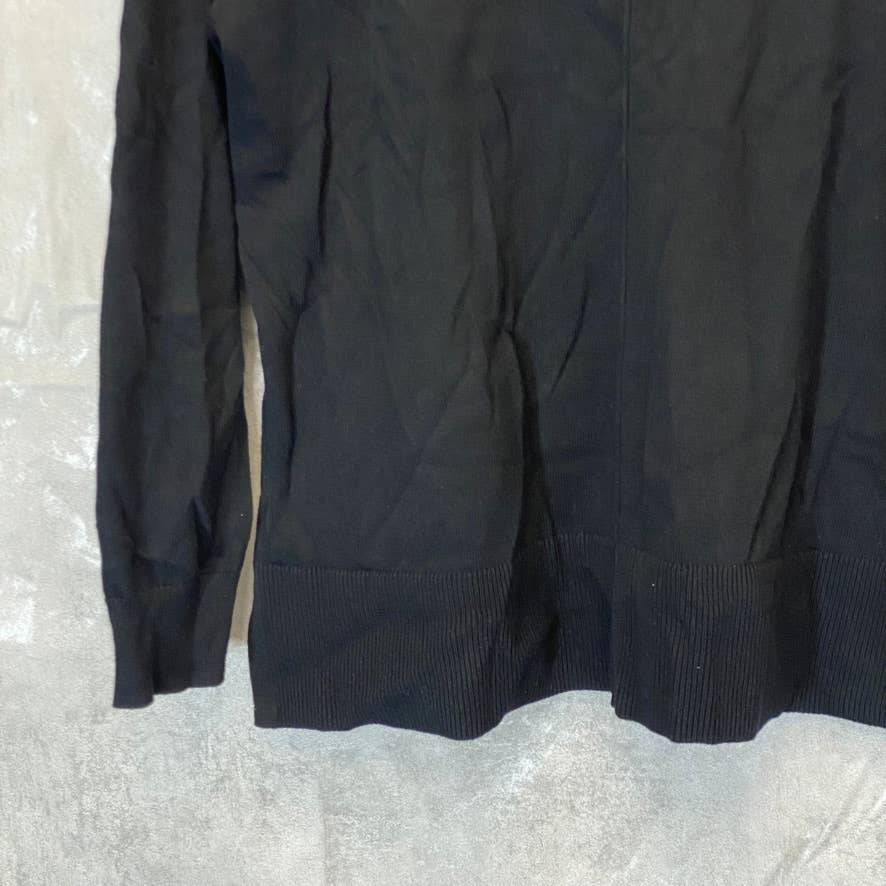 KAREN SCOTT Women's Deep Black Seam-Detail Mock-Neck Ribbed Pullover Sweater SZ L