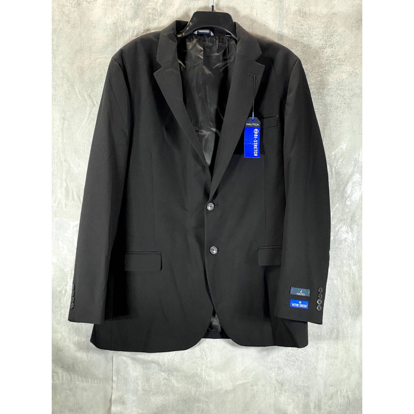 NAUTICA Men's Black Solid Long Bi-Stretch Modern-Fit Two-Button Suit SZ 46L