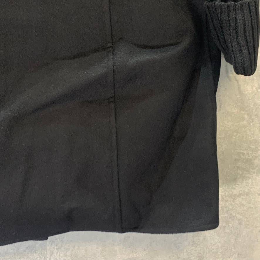 TAHARI Black Wool Blend Anna Ribbed Sleeve Notch Collar Coat SZ S