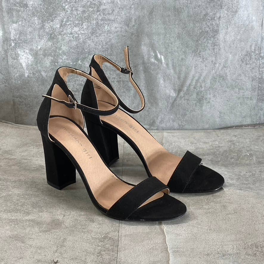 MADDEN GIRL Women's Black Fabric Bella Two-Piece Block-Heel Sandals SZ 7