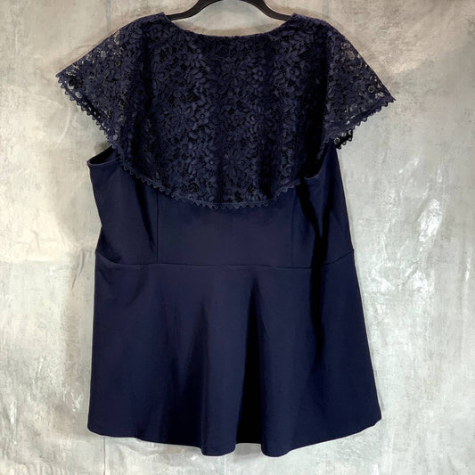 CITY CHIC Women's Navy V-Neck Lace Whispers Short Sleeve Top SZXXL(24)