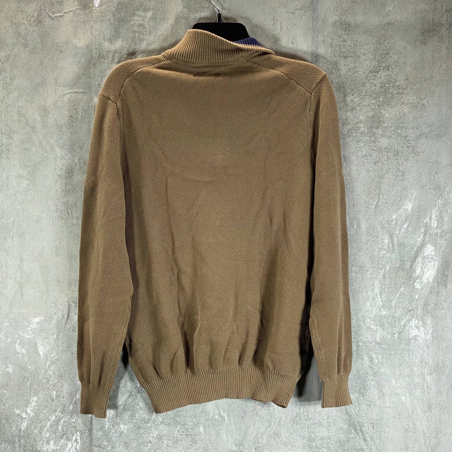 CLUB ROOM Men's Cracked Walnut Quarter-Zip Stand-Collar Textured Sweater SZ M