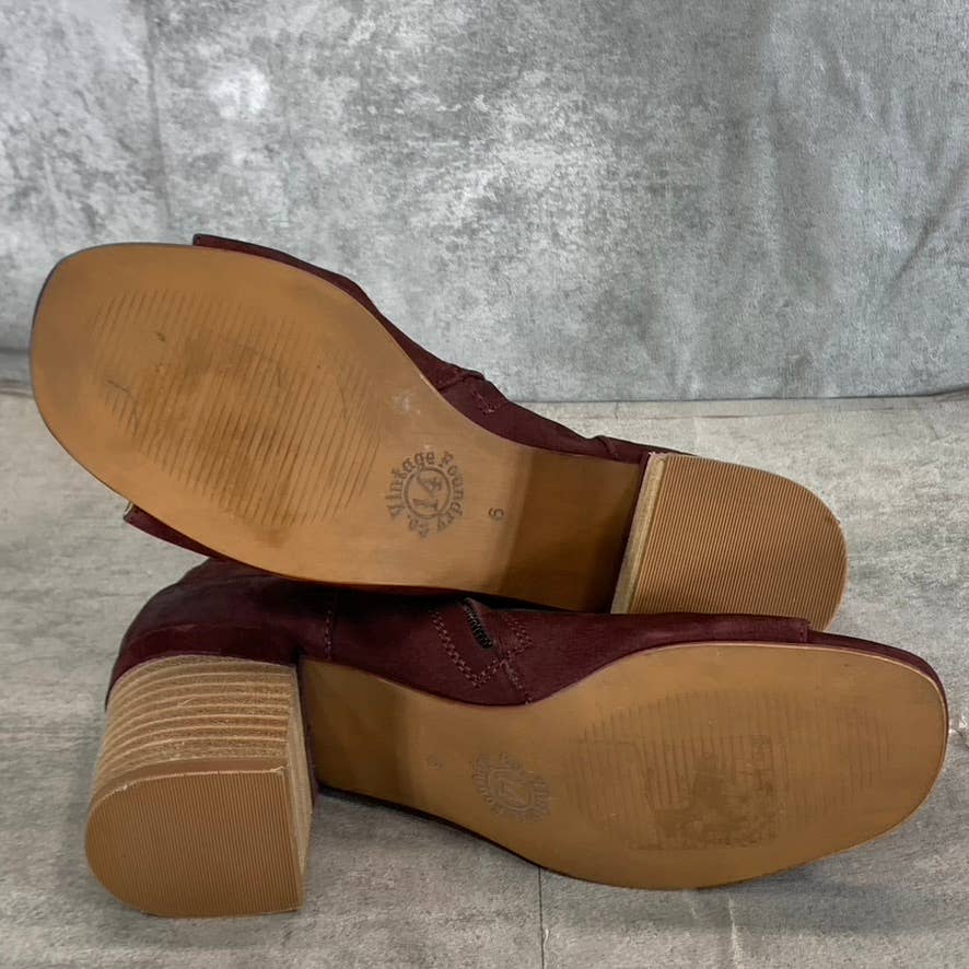 VINTAGE FOUNDRY CO. Women's Burgundy Sabrina Peep-Toe Block-Heel Ankle Boots SZ6