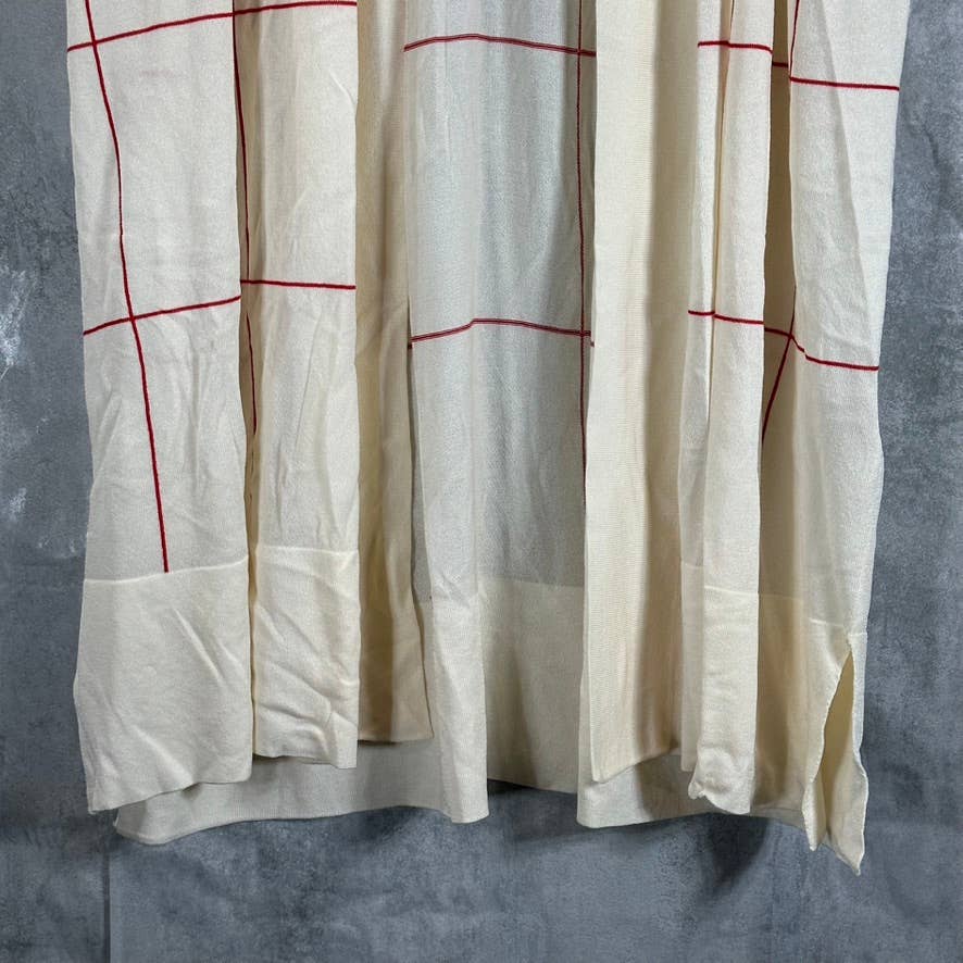 ANNE KLEIN Women's Plus Cream Windowpane Open-Front Long Short-Sleeve Cape SZ 2X