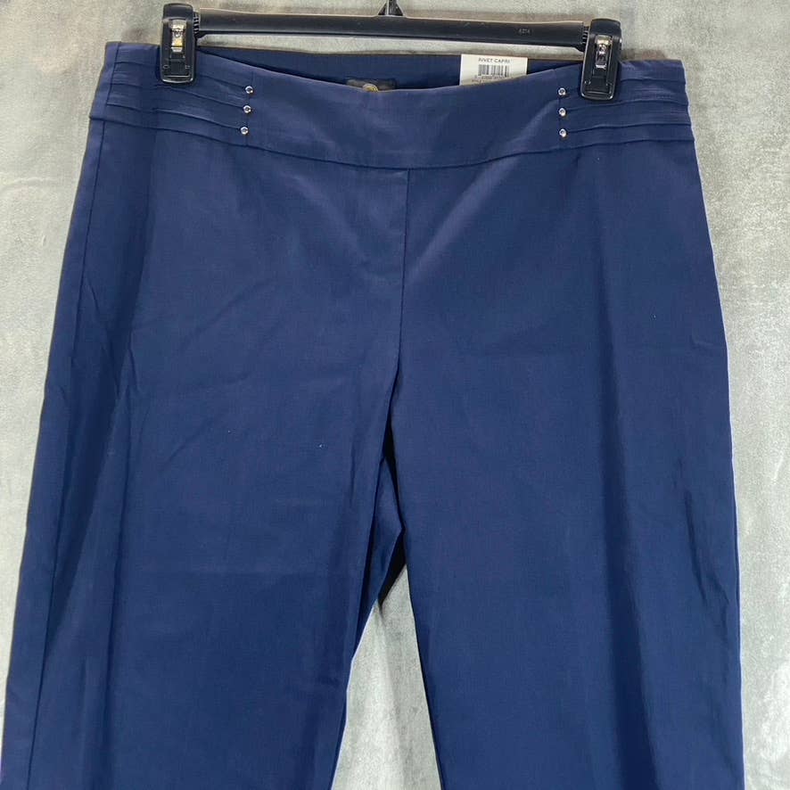 JM COLLECTION Women's Plus Intrepid Blue Studded Tummy Control Capri Pants SZ 1X