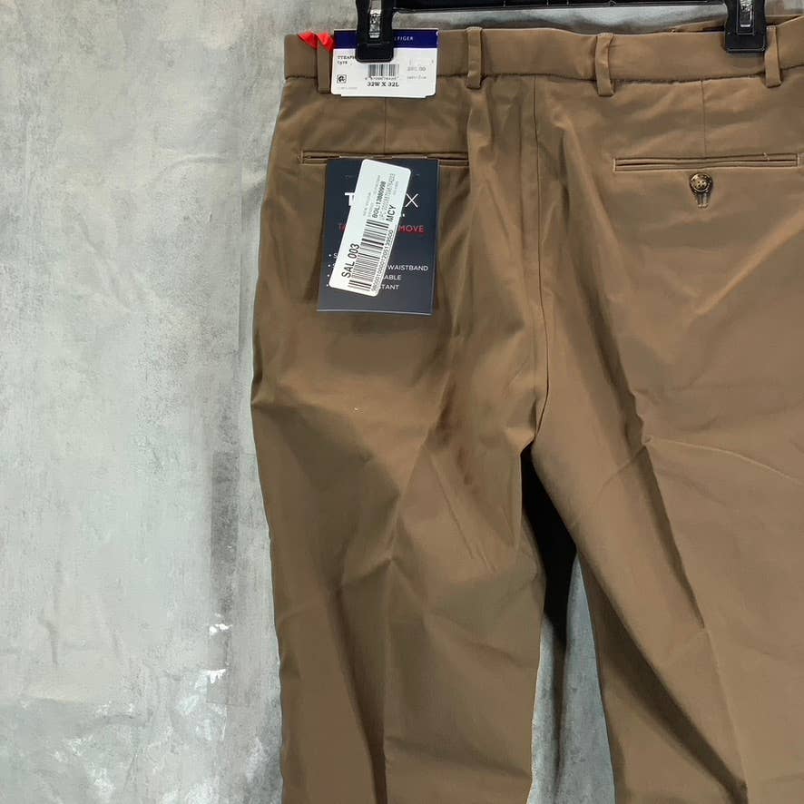 TOMMY HILFIGER Men's Brown Solid TH-Flex Stretch Modern-Fit Dress Pants SZ 32X32